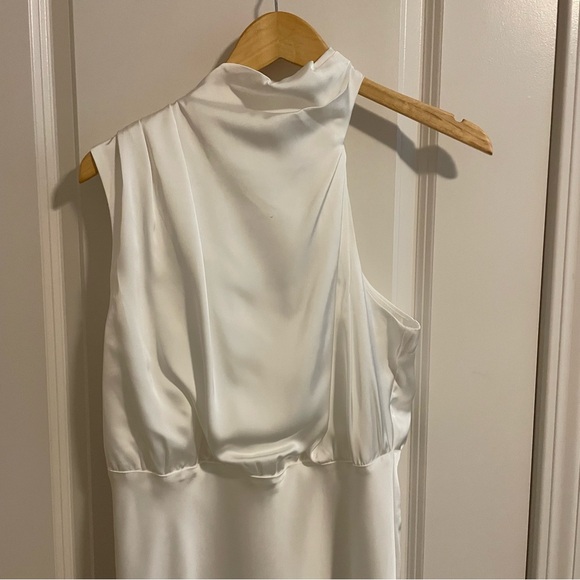 Lulus Distinctive Charm White Satin Asymmetrical Midi Dress Size Large FLAW - Picture 5 of 13